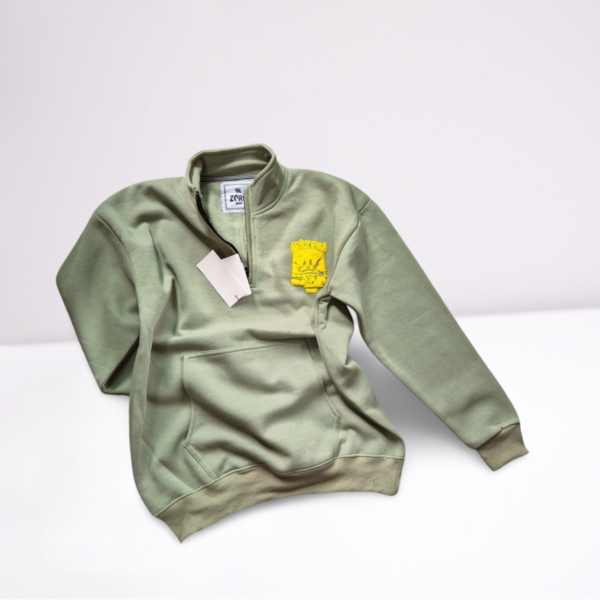 Printed Half Zipper Green Sweatshirt