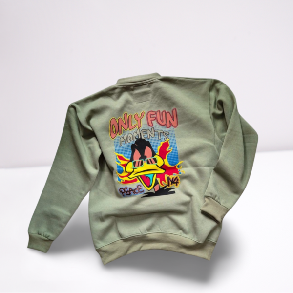 Printed Half Zipper Green Sweatshirt