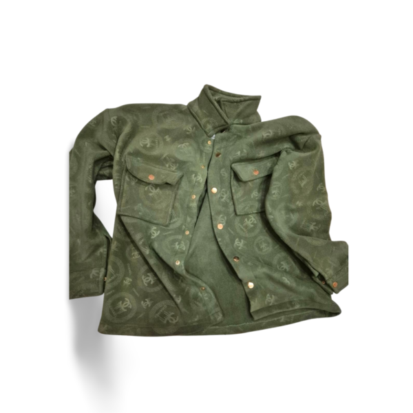 Embossed Dark Green Cotton-Fleece Shacket