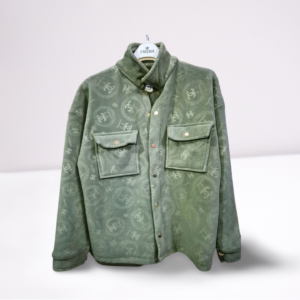 Embossed Dark Green Cotton-Fleece Shacket
